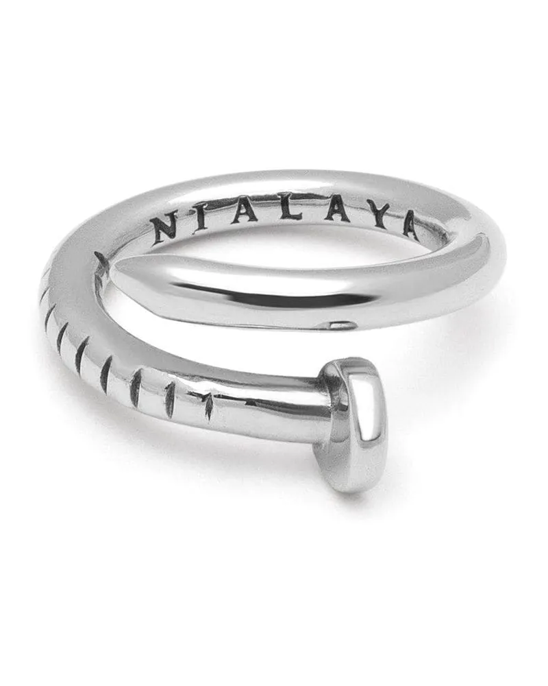 Nialaya Gravierter Dorje Ring mit Nagelform Silber