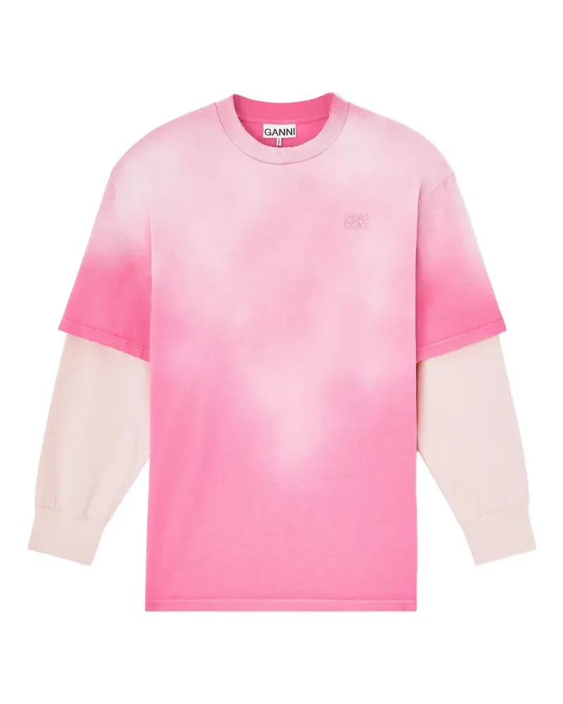 Ganni T-Shirt im Layering-Look mit Logo - Rosa Rosa