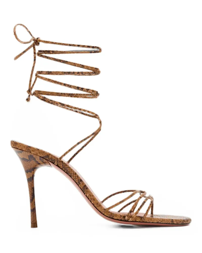 Amina Muaddi Lori 95 snake-effect lace-up sandals - Braun Braun