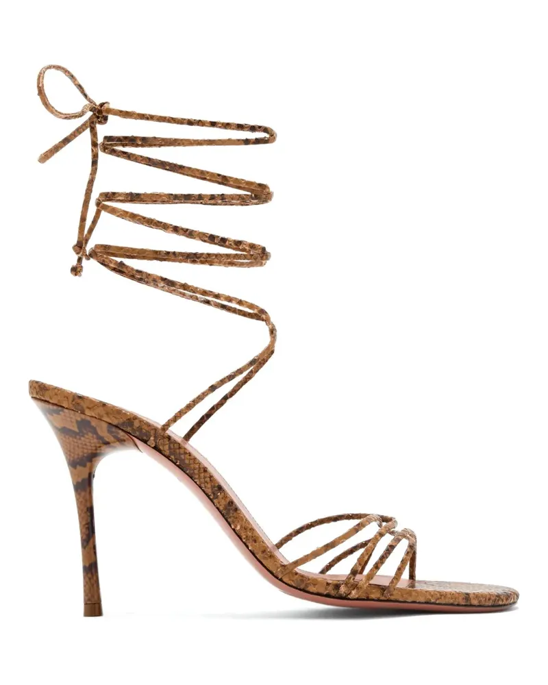 Amina Muaddi Lori Sandalen mit Schlangen-Effekt 95mm - Braun Braun