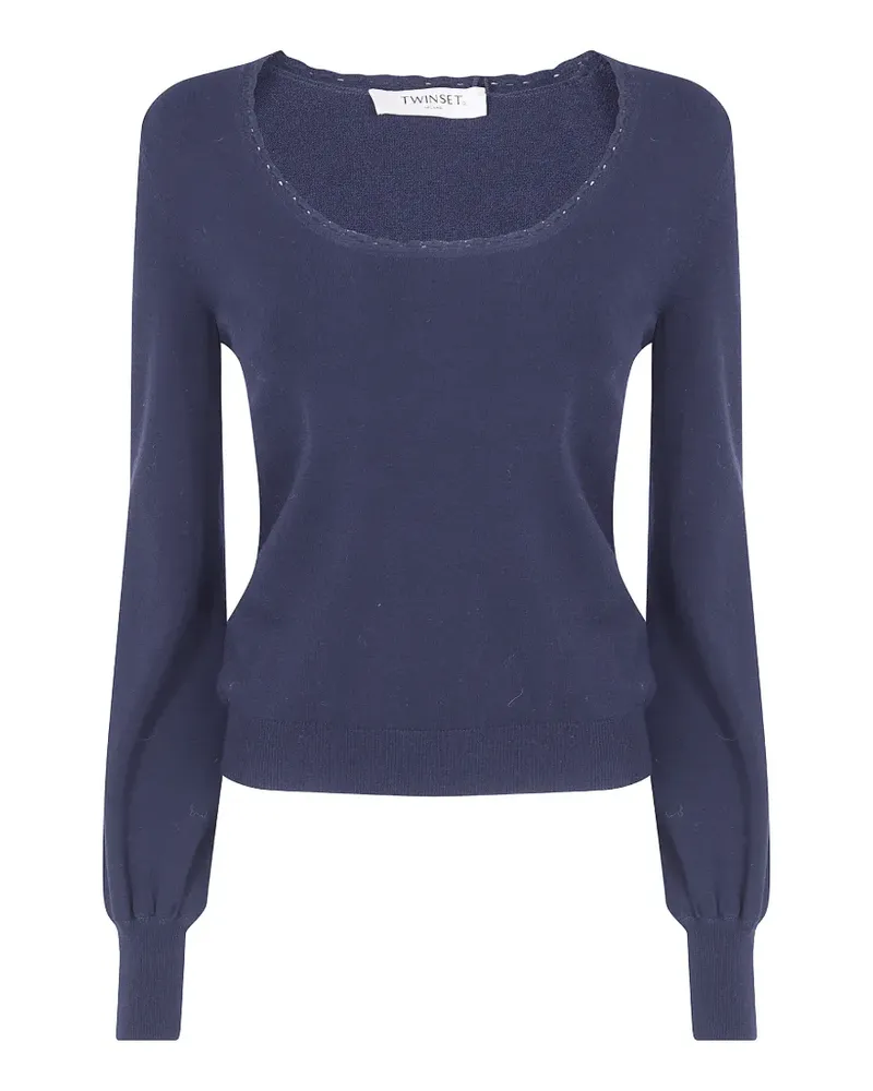 Twin-Set Feinstrick-Pullover mit Wellensaum - Blau Blau