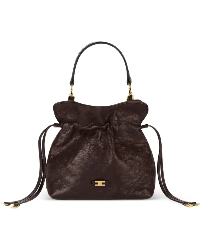 Elisabetta Franchi Kordelzug-Schultertasche mit Straußen-Print - Braun Braun