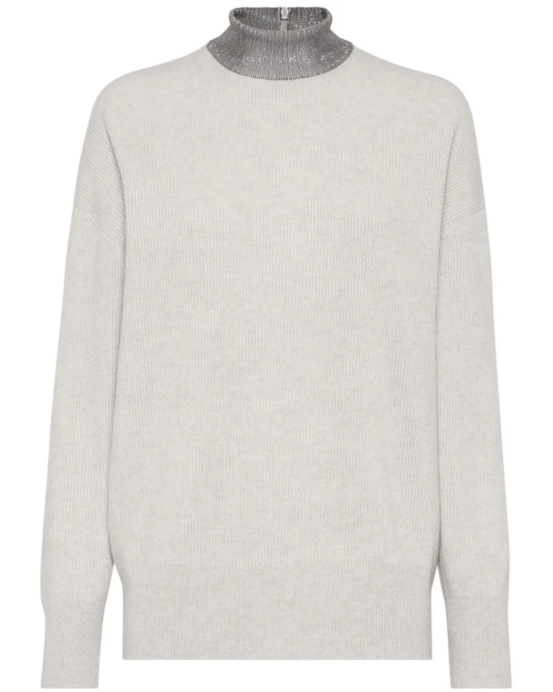 Brunello Cucinelli Kaschmirpullover mit Monili-Detail - Weiß Weiß