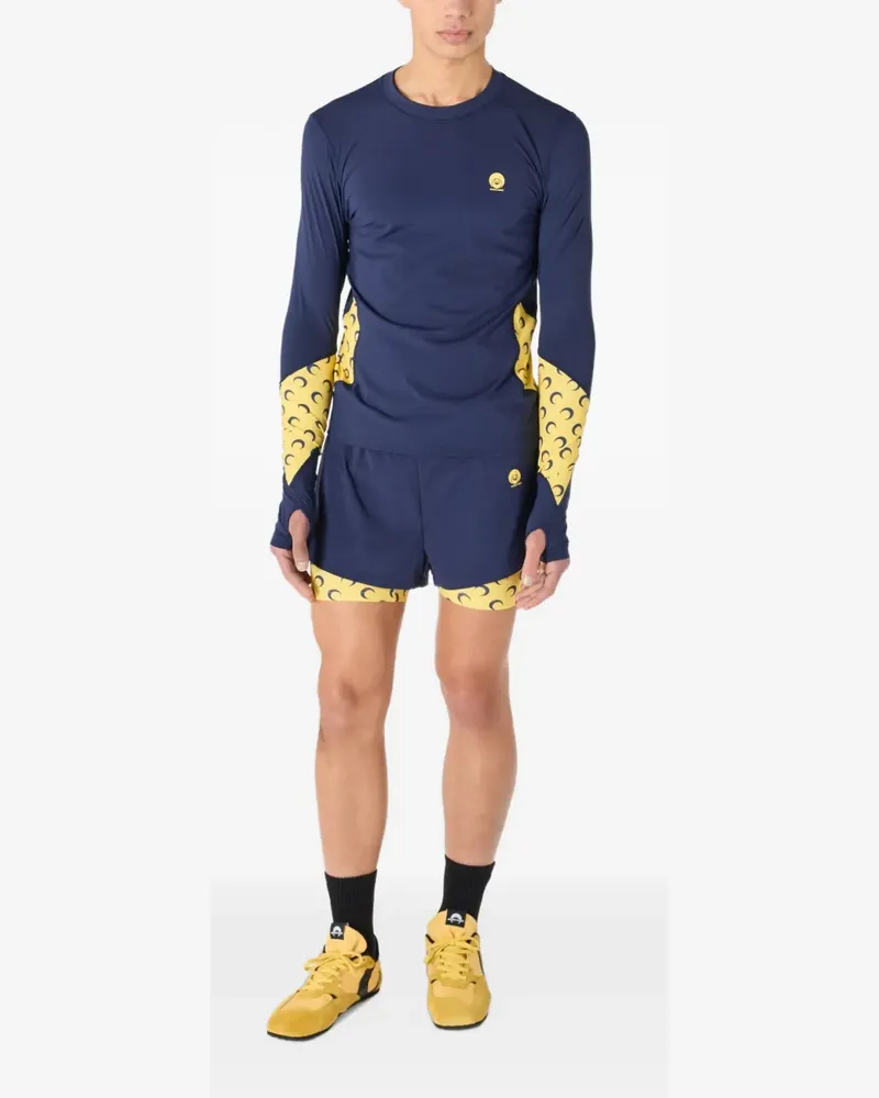 Marine Serre Shorts im Layering-Look mit Mond-Print - Blau Blau