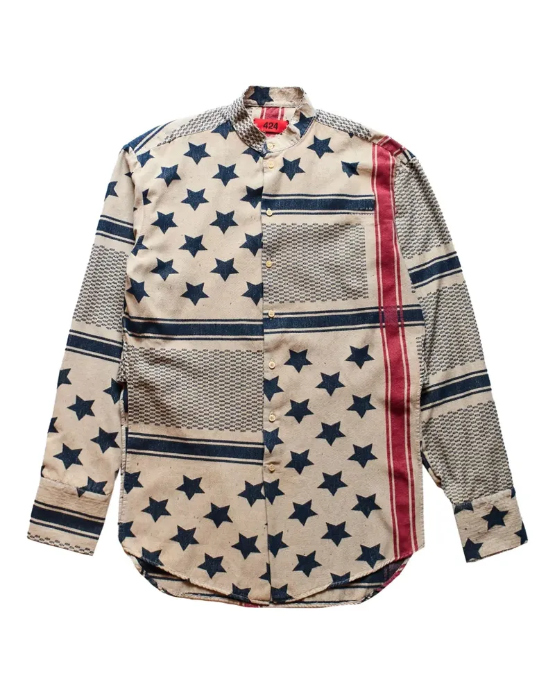 FourTwoFour on Fairfax American Flag "Multi" Hemd - Nude Nude