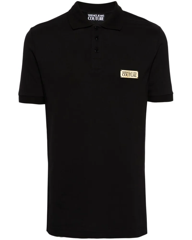 Versace Jeans Pikee-Poloshirt mit Logo-Schild - Schwarz Schwarz