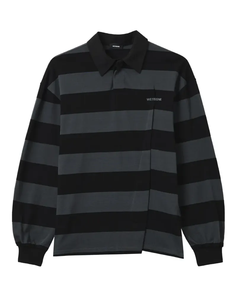 WE 11 DONE striped asymmetric polo top - Schwarz Schwarz