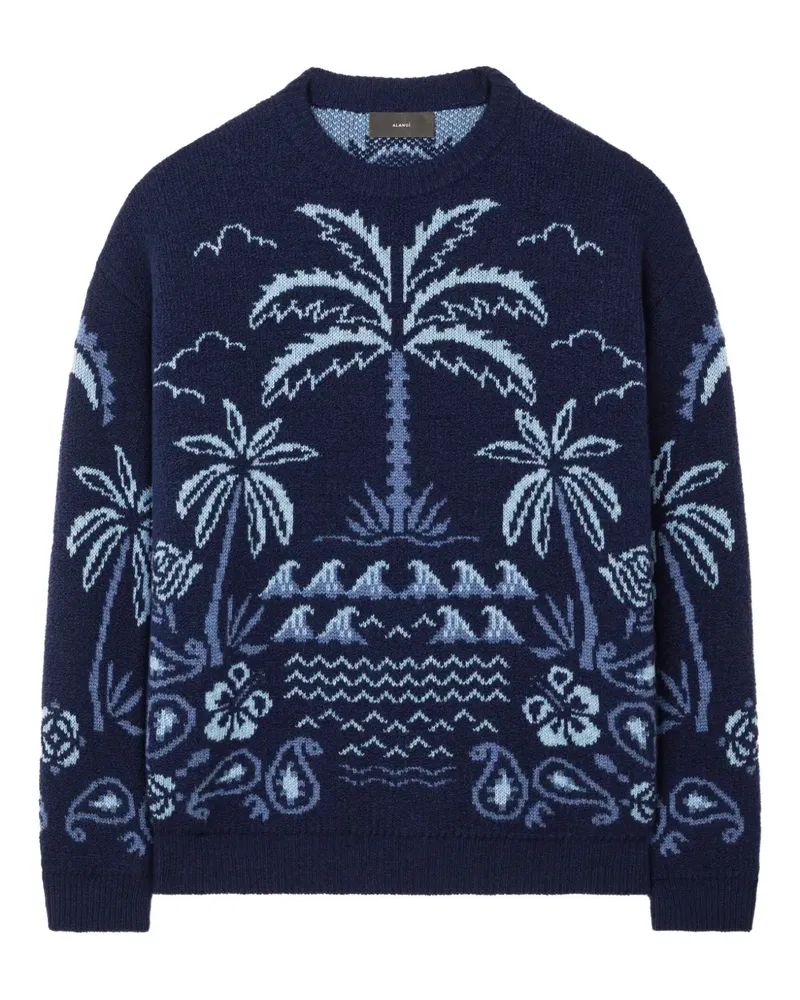 Alanui Glimpse of Eden Intarsien-Pullover mit Palmen - Blau Blau