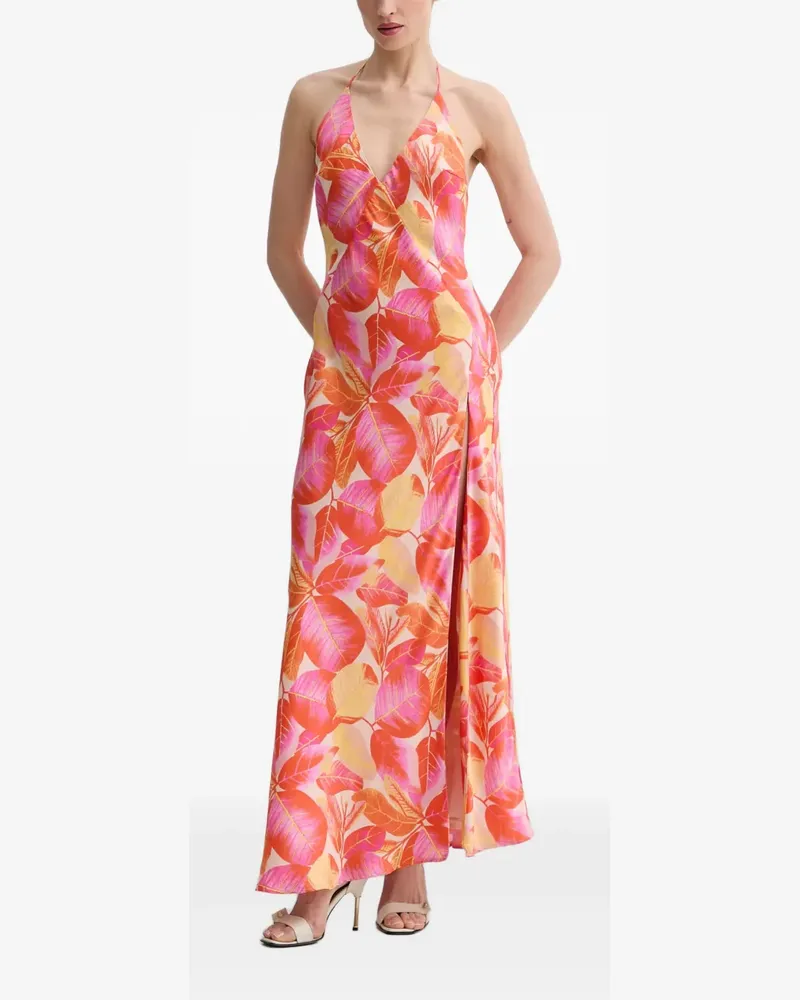Bardot Yve leaf-print halterneck maxi dress - Orange Orange