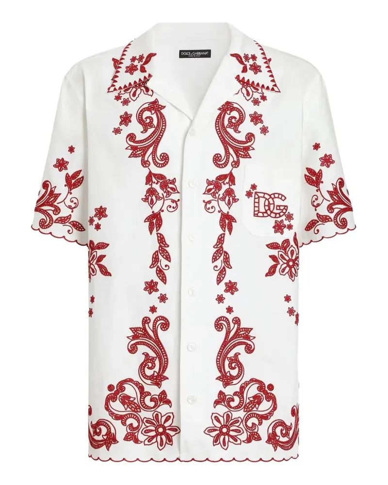 Dolce & Gabbana Hawaii-Leinenhemd mit Schnittmuster - Weiß Weiß