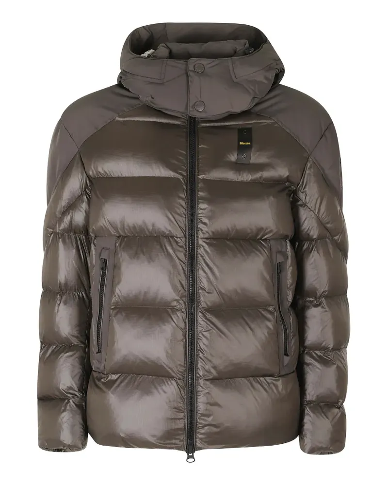 Blauer Gesteppte Kapuzenjacke - Braun Braun