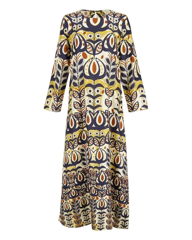 PAULA Langes Seidenkleid mit Print - Nude Nude