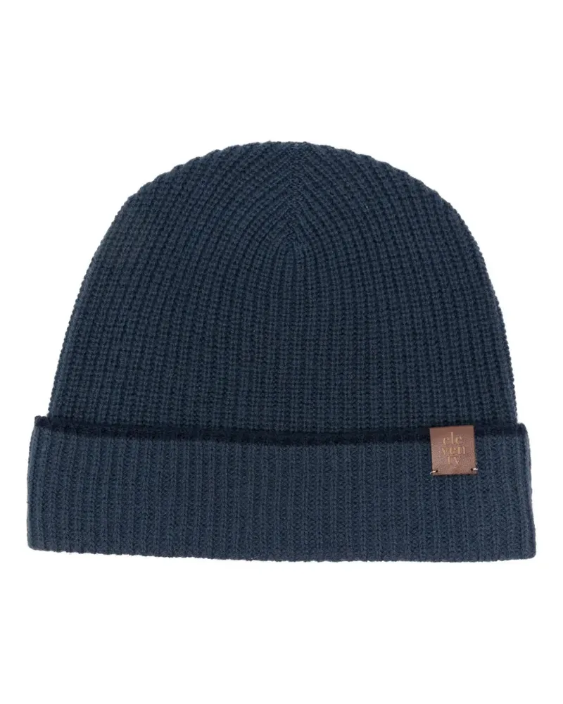 Eleventy Gerippte Beanie - Blau Blau