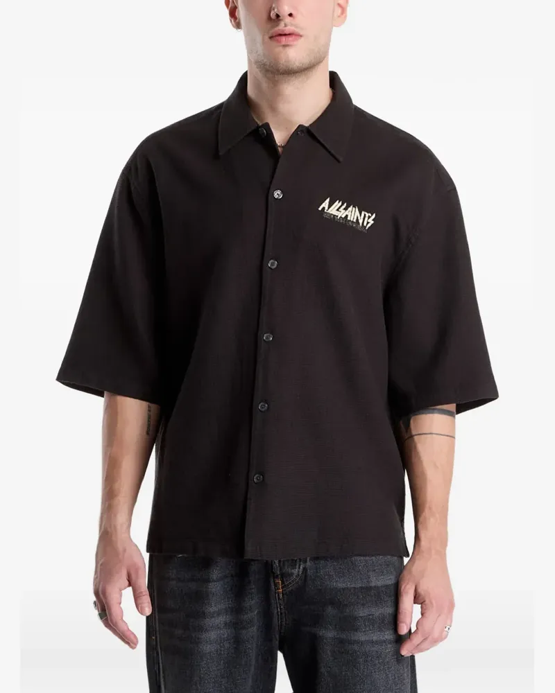 AllSaints Synth Kurzarmhemd mit Logo-Print - Schwarz Schwarz