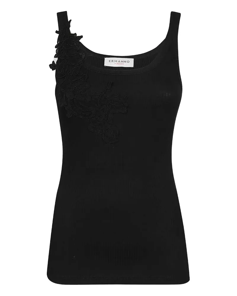 Ermanno Scervino Geripptes Tanktop mit floraler Spitze - Schwarz Schwarz