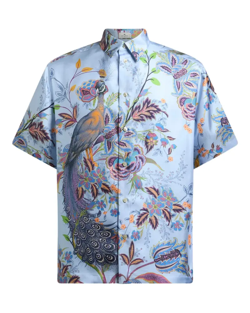 Etro Seidenhemd mit Pfauen-Print - Blau Blau