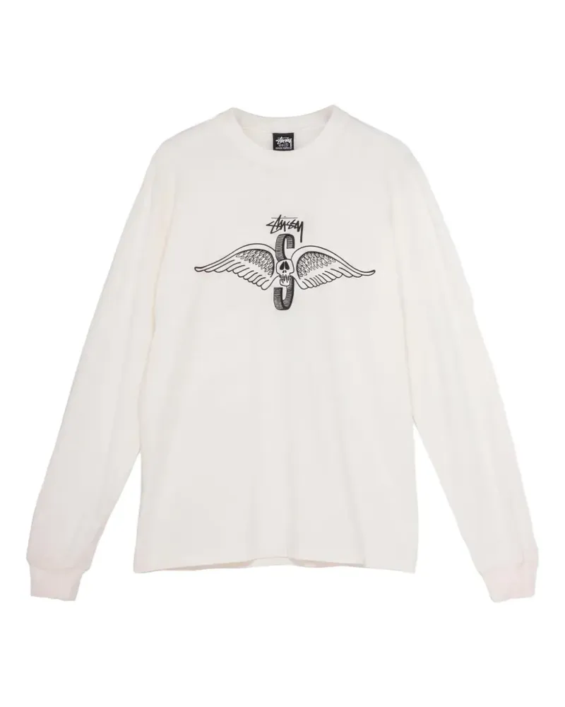 Stüssy Pigmentgefärbtes Skull Wings T-Shirt - Weiß Weiß