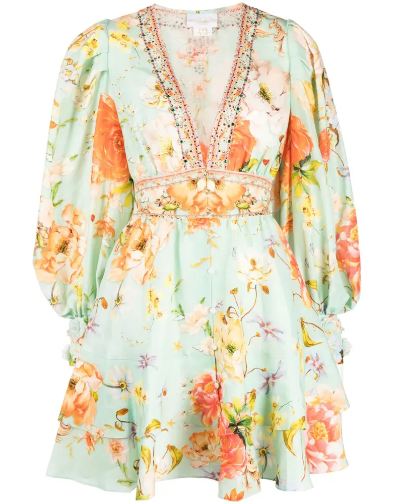 Camilla Minikleid mit Blumen-Print - Grün Grün