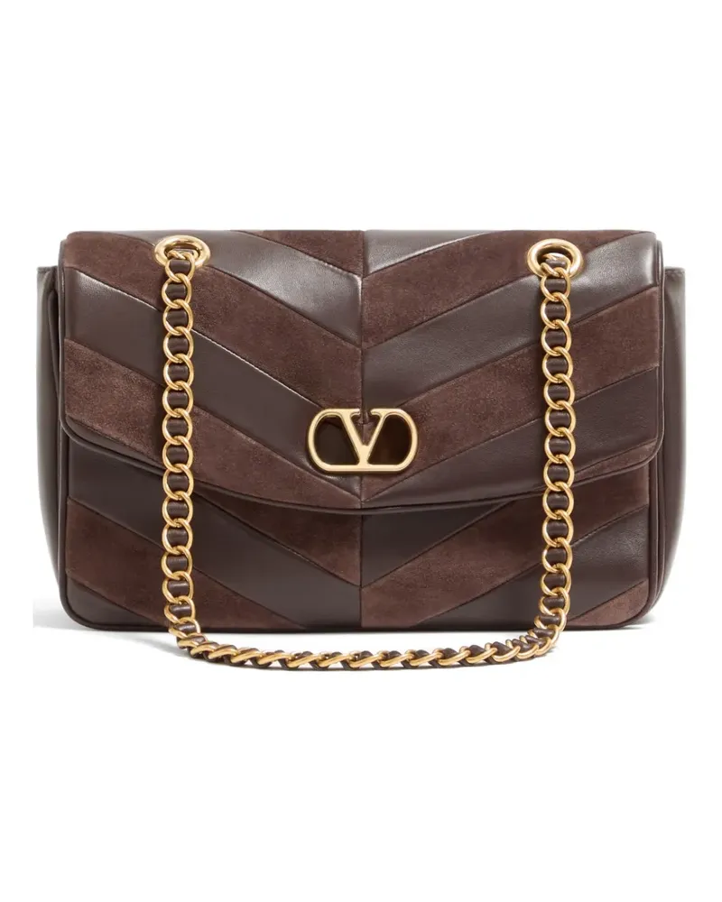Valentino Garavani Mittelgroße Djuna Tasche aus Wildleder und Nappaleder mit Chevron-Muster - Braun Braun