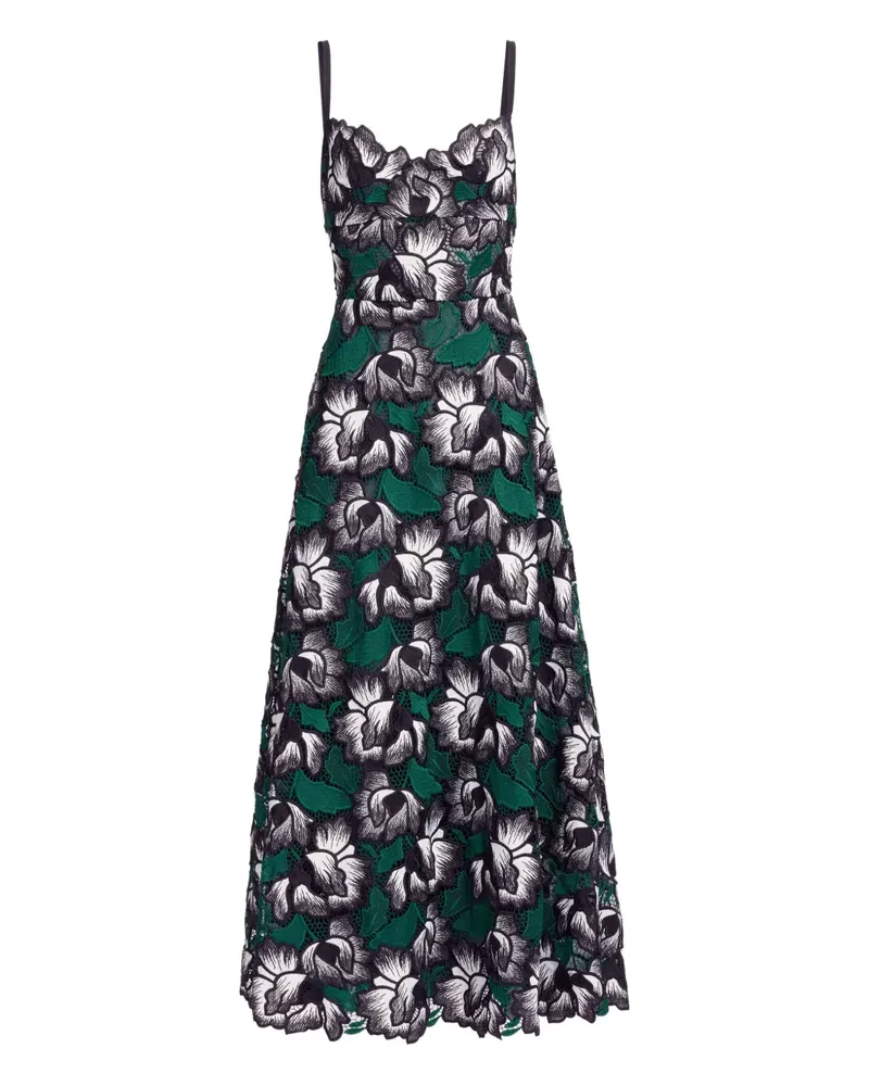 Elie Saab Makramee-Midikleid mit Blumen - Grün Grün