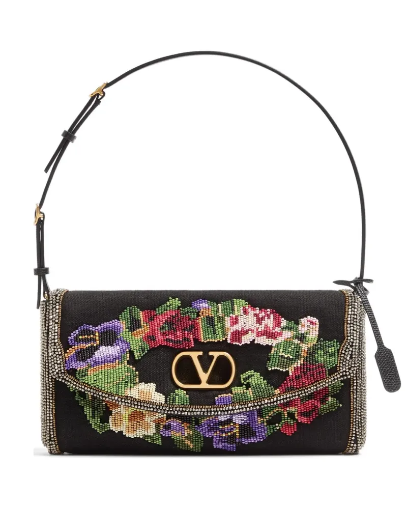 Valentino Garavani Kleine DeVain Schultertasche mit Stickerei - Schwarz Schwarz