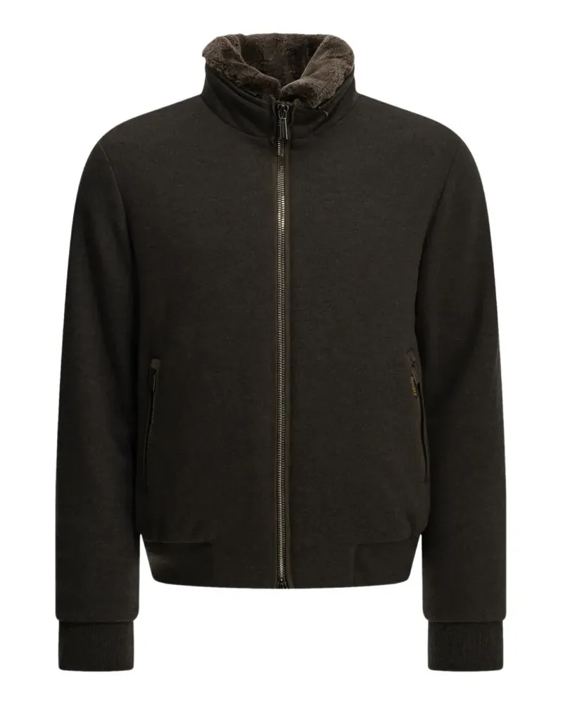 MOORER Bellati-LS9 shearling-collar zip-up jacket - Braun Braun