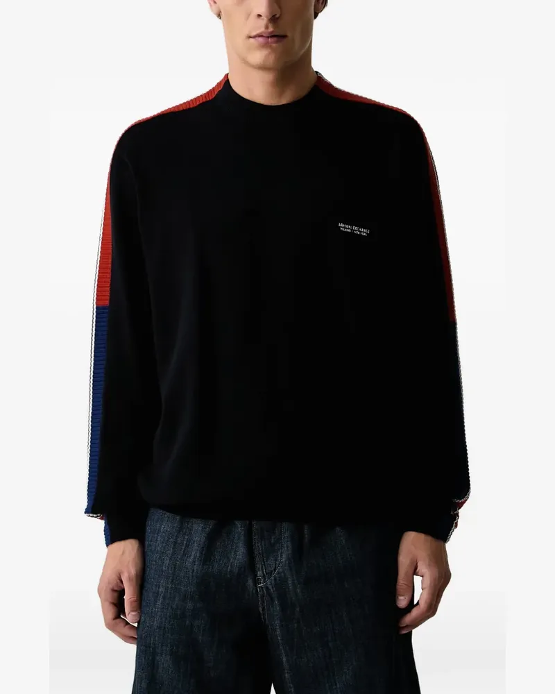 Armani Exchange logo-embroidered side-stripe sweater - Schwarz Schwarz