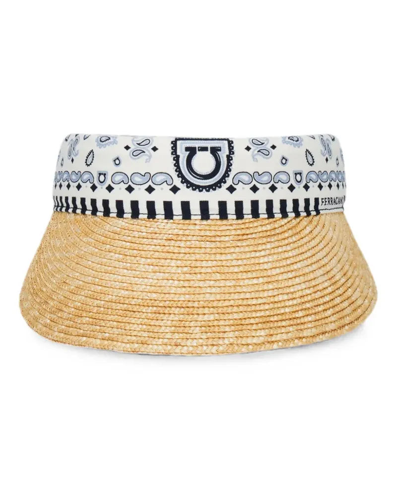 Ferragamo Sonnenblende aus Stroh mit Arabesque-Print - Blau Blau