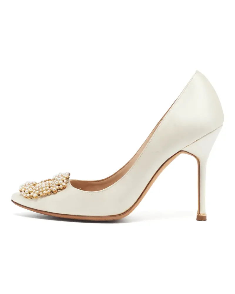 Manolo Blahnik Hangisi Pumps mit Kristallschnalle - Nude Nude