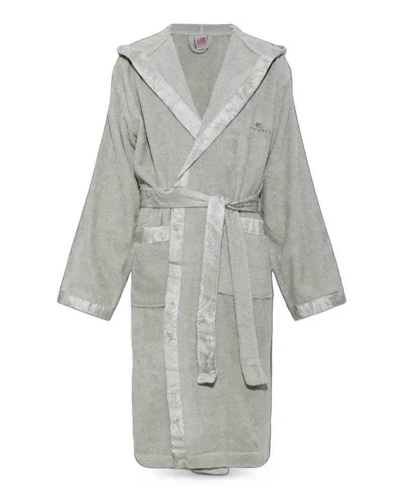 Etro paisley-trim hooded dressing gown - Grau Grau