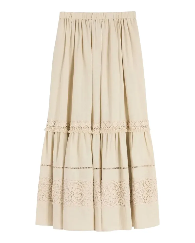 Max Mara Pallore lace-trim fringed midi skirt - Nude Nude