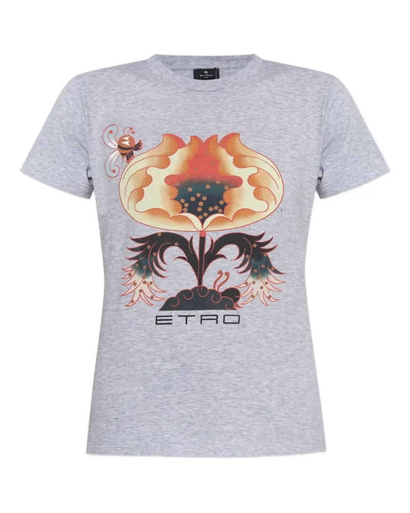 Etro T-Shirt mit Blumen-Print - Grau Grau