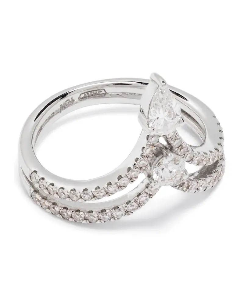SHAY 18kt Mixed Stacked Chevron Weißgoldring mit Diamanten - Silber Silber