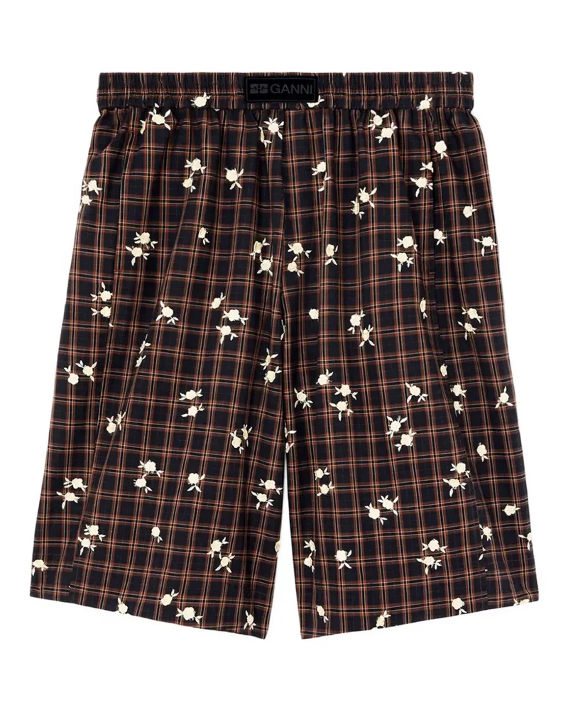 Ganni Karierte Shorts mit Blumenprint - Braun Braun