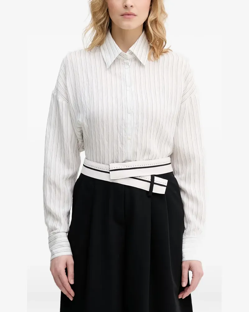 Sisley striped belted shirt - Weiß Weiß