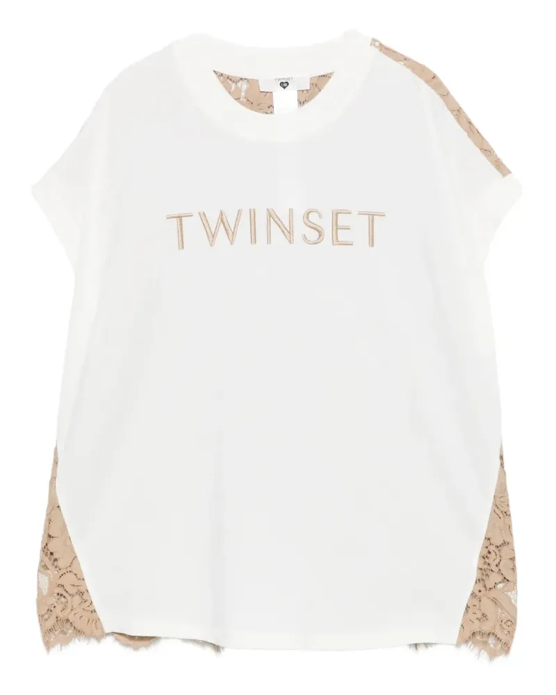 Twin-Set lace-back logo-embroidery T-shirt - Weiß Weiß