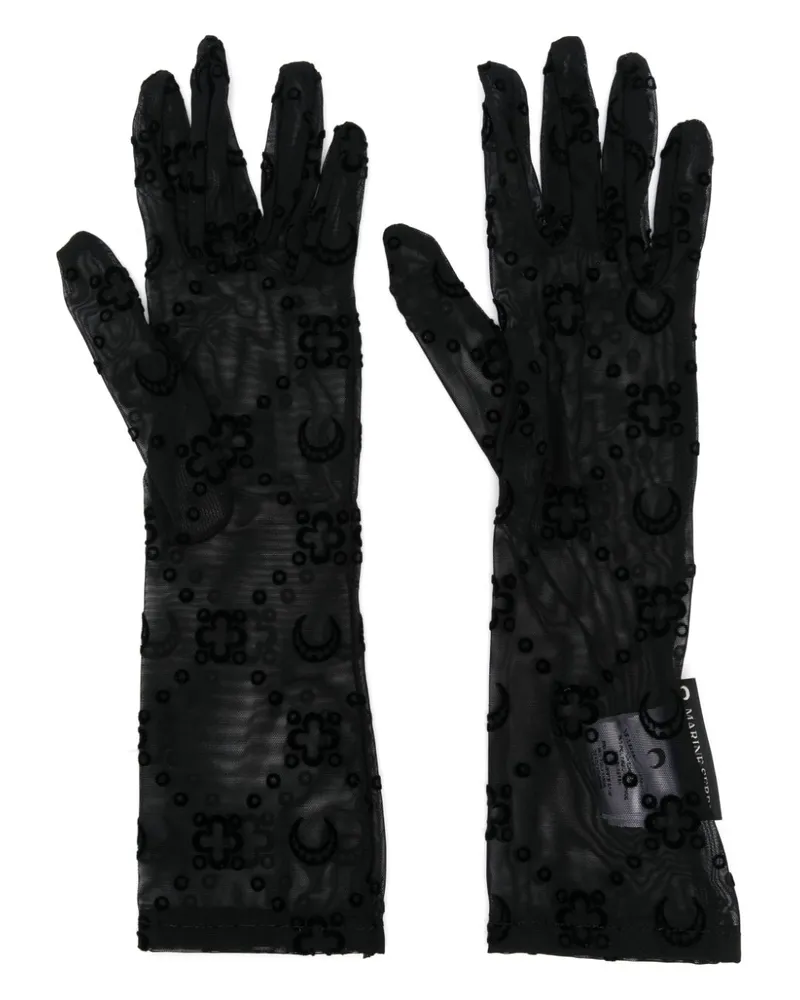 Marine Serre Handschuhe mit beflocktem Monogramm - Schwarz Schwarz