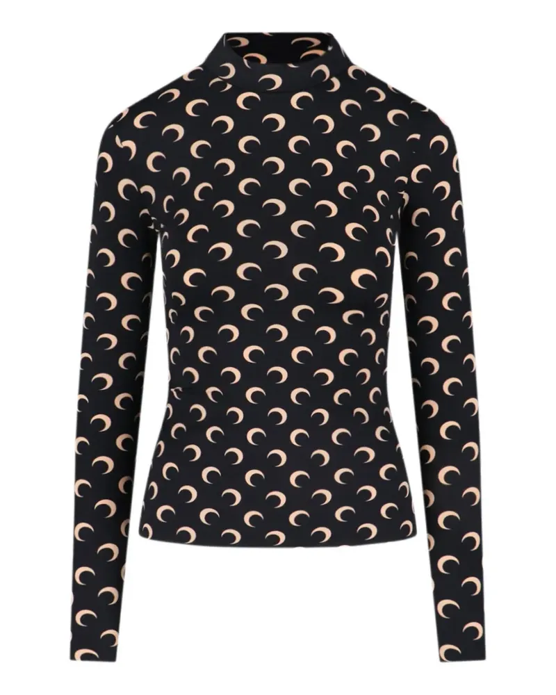 Marine Serre Second Skin Stehkragen-Top aus recyceltem Moon-Jersey - Schwarz Schwarz