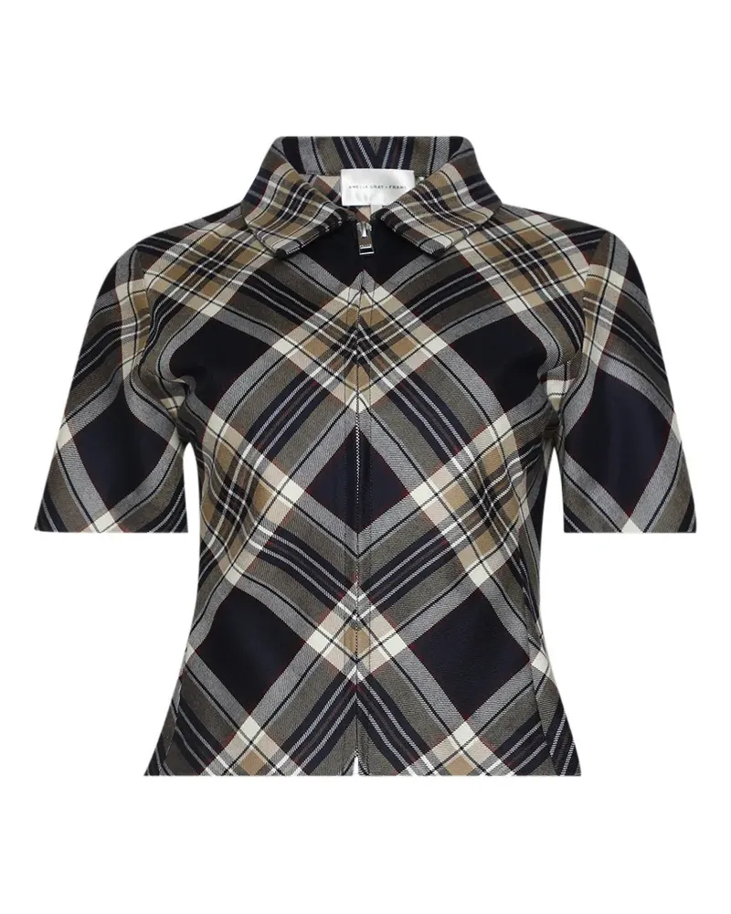 Frame Denim Kariertes Oberteil mit Reißverschluss - Blau Blau