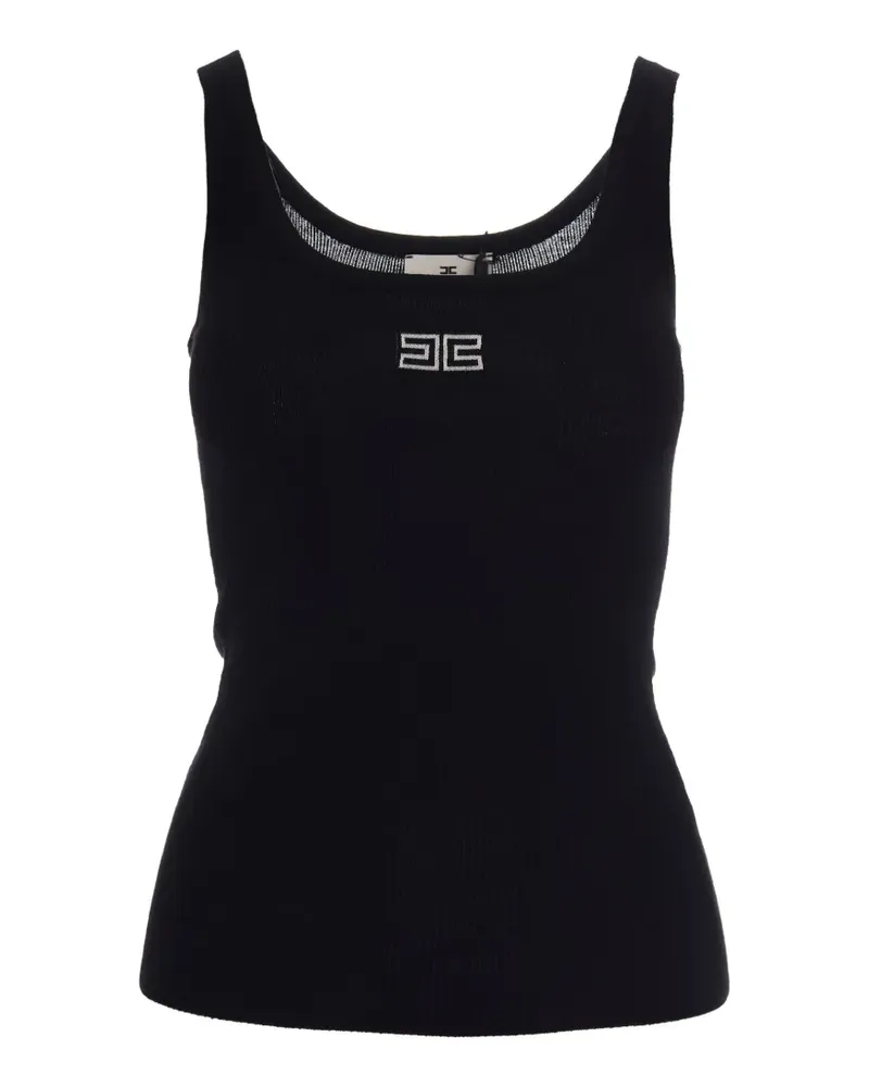 Elisabetta Franchi Geripptes Tanktop mit Logo-Stickerei - Schwarz Schwarz