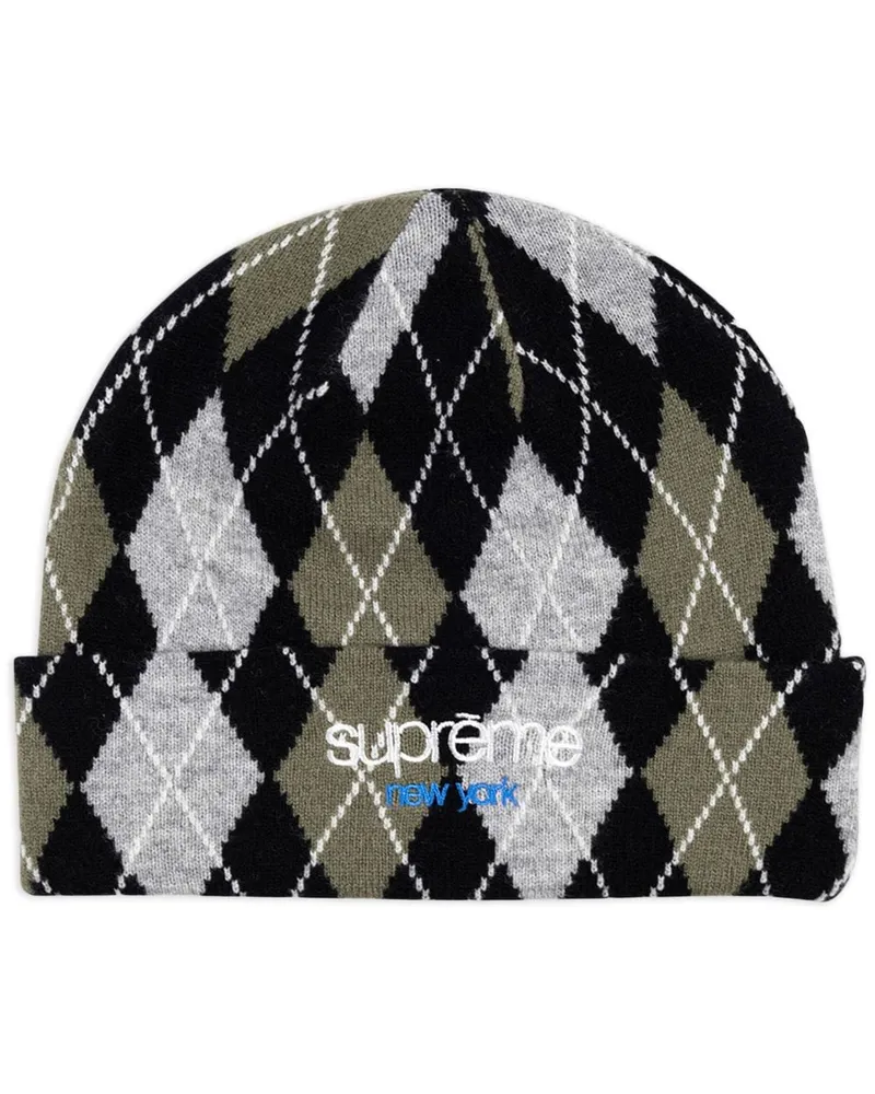 Supreme Being Black" Kaschmir-Beanie mit Argyle-Check Grün