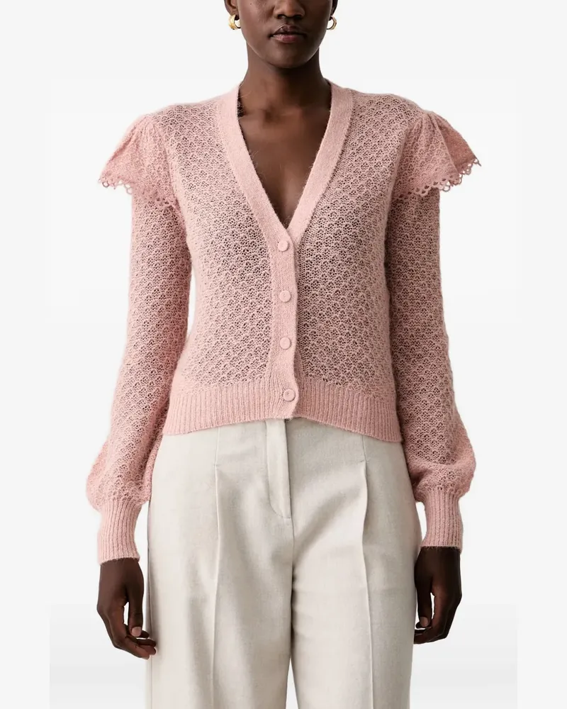 Twin-Set ruffle-trimmed open-knit cardigan - Rosa Rosa