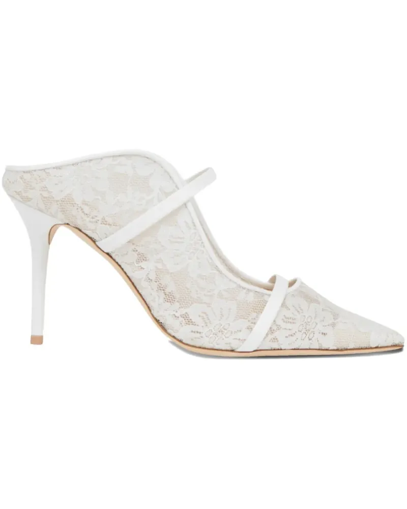 Malone Souliers Stiletto-Mules mit Spitzeneinsatz 85mm - Weiß Weiß