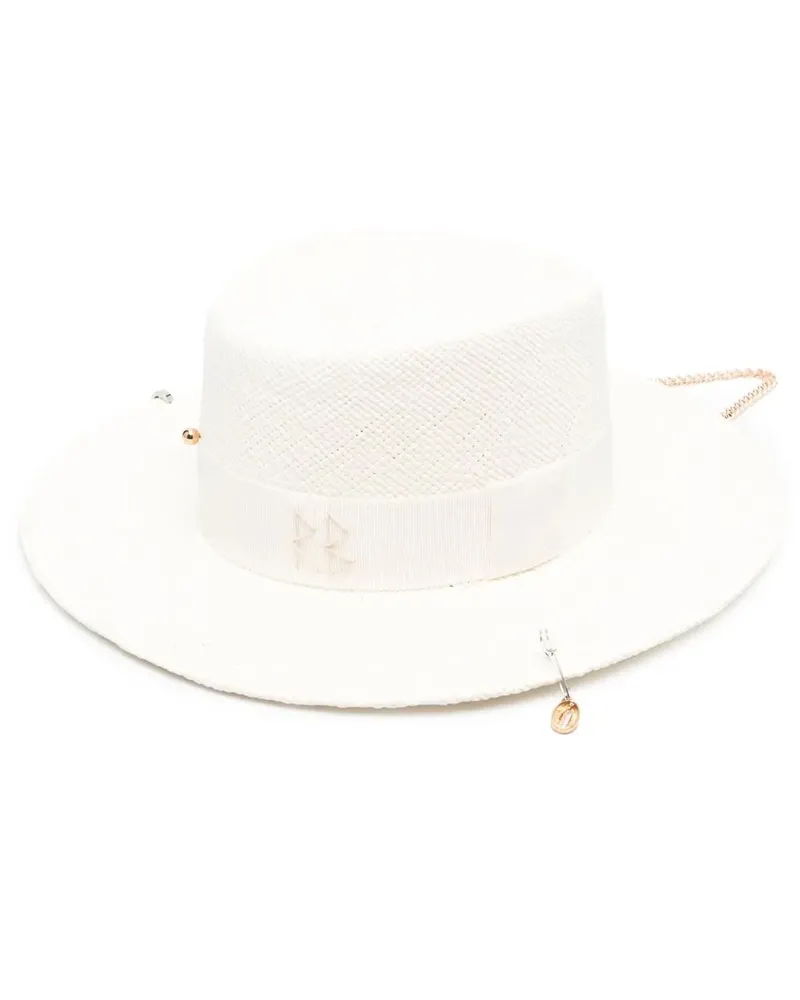 RUSLAN BAGINSKIY Verzierter Strohhut - Weiß Weiß