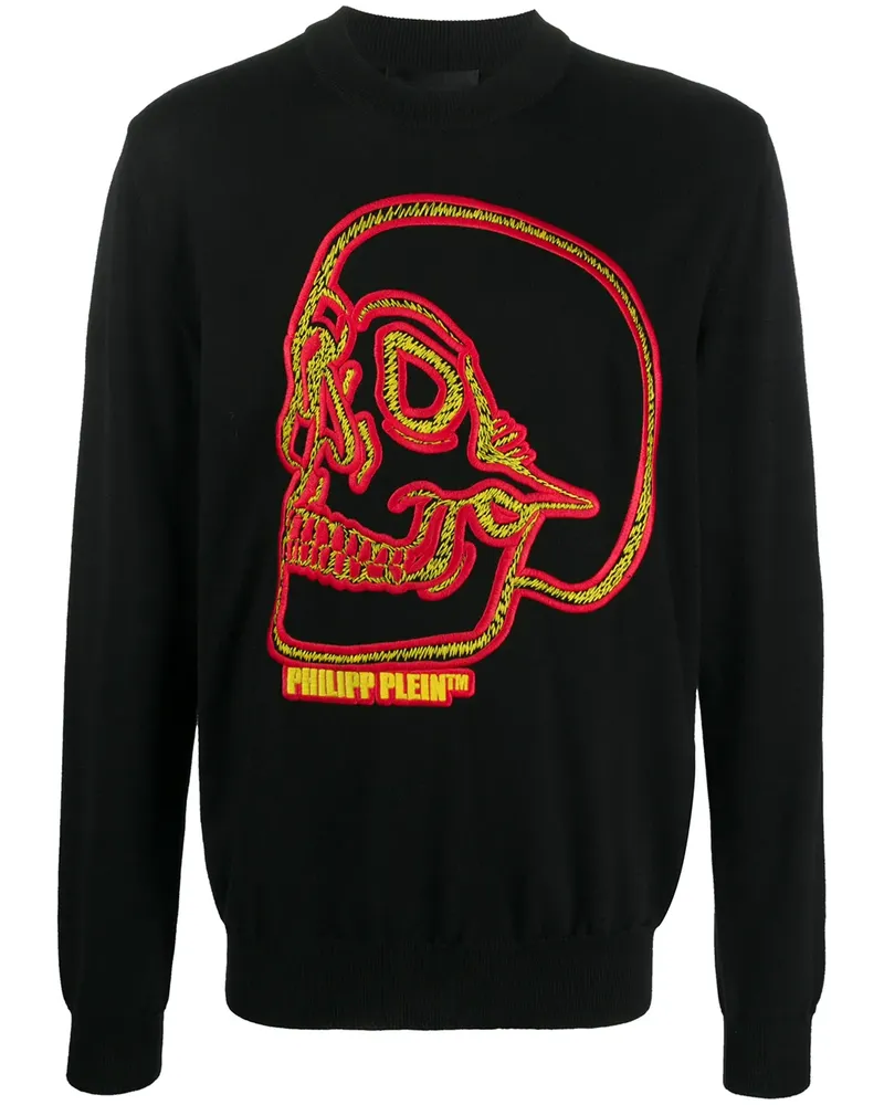 Philipp Plein Sweatshirt mit aufgesticktem Totenkopf - Schwarz Schwarz