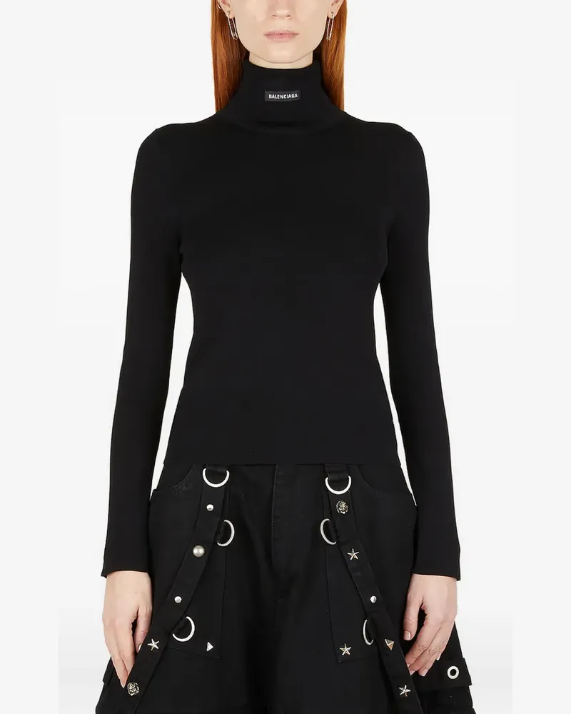 Balenciaga Rollkragenpullover mit Logo-Patch - Schwarz Schwarz