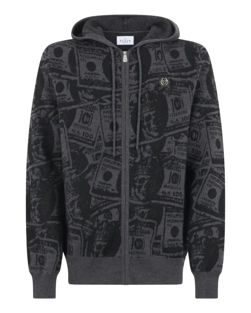 Philipp Plein Gestrickter Hoodie mit Dollar-Print - Grau Grau