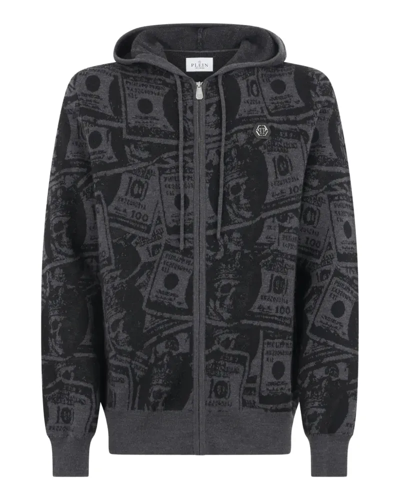 Philipp Plein Gestrickter Hoodie mit Dollar-Print - Grau Grau