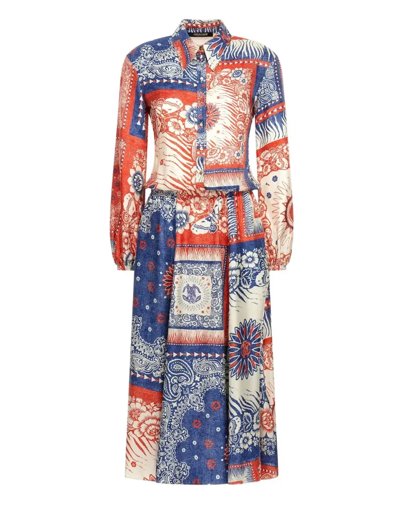 Roberto Cavalli Seidenkleid im Patchwork-Look - Blau Blau