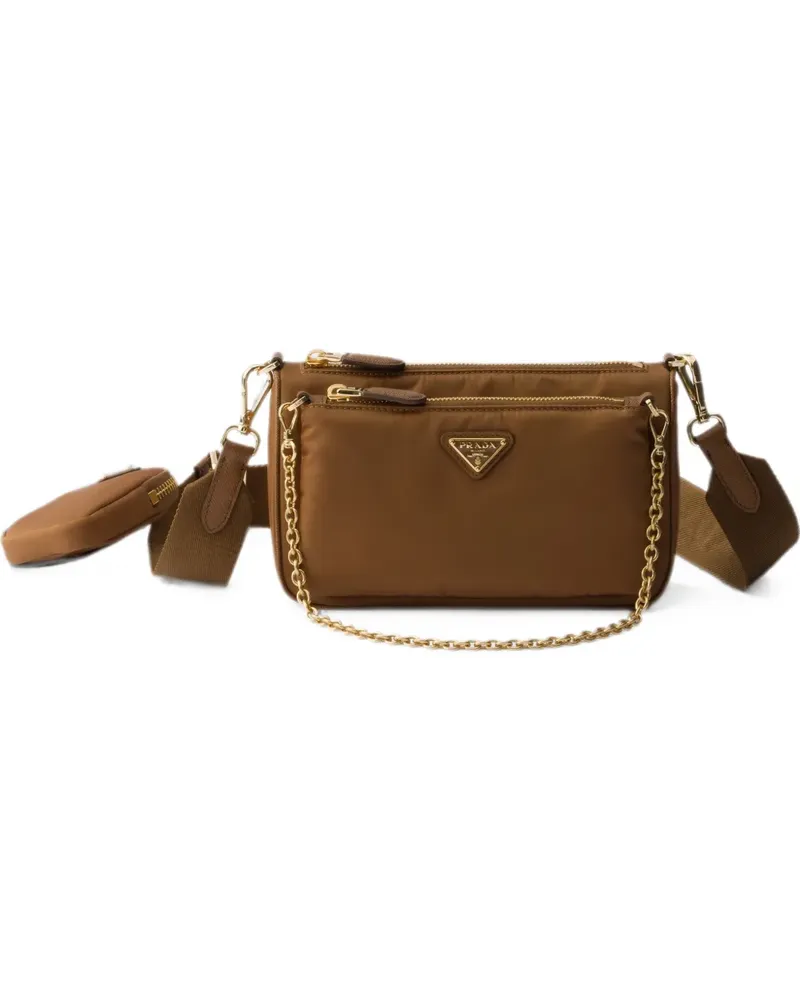 Prada Re-Nylon and Saffiano leather mini shoulder bag - Braun Braun